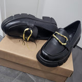 Halbschuhe Loafer Klassisch Schwarz Goldene Details New