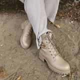 Fashion Boots Khaki Goldene Details New