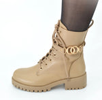 Fashion Boots Khaki Goldene Details New