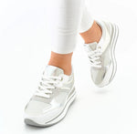 Schicke Fashion Sneaker Weiß/Silber Glitzer Strass NEW