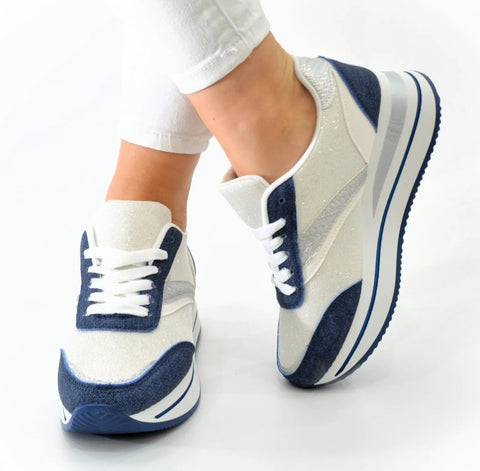 Superfresh Sneaker Weiß/Blau Glitzer