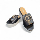 Keilabsatz Pantoletten "Schwarz/Weiß" Gold-Details"