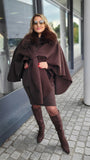 Poncho Oberteil Fellkragen Braun