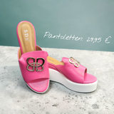 Keilabsatz Pantoletten  Pink/Weiß" Gold-Details"