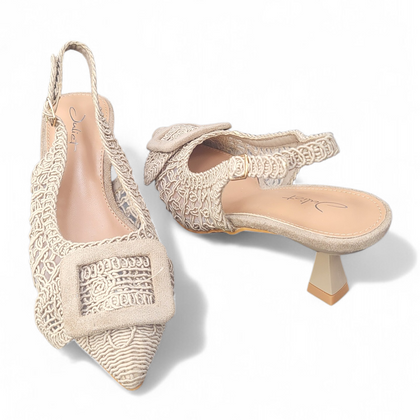 Pantoletten "Spitze/Beige"