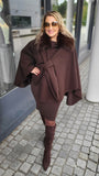 Poncho Oberteil Fellkragen Braun