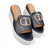 Keilabsatz Pantoletten "Schwarz/Weiß" Gold-Details"