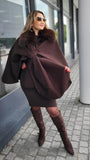 Poncho Oberteil Fellkragen Braun