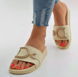 Damen Sandalen Pantoletten Beige Sommer