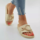 Damen Sandalen Pantoletten Beige Sommer